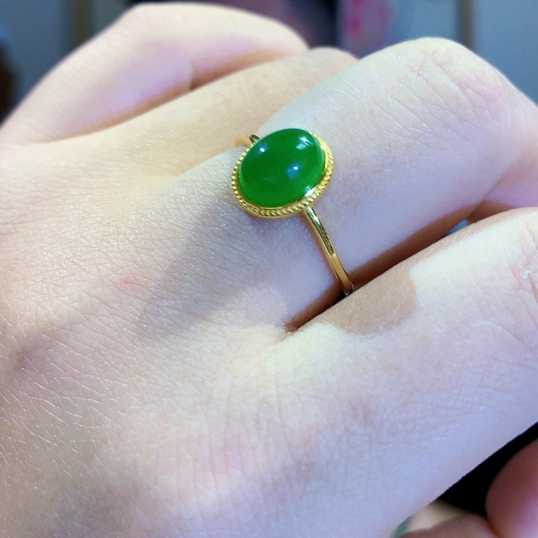 和田玉（碧玉）戒指银S925镀金镶嵌
