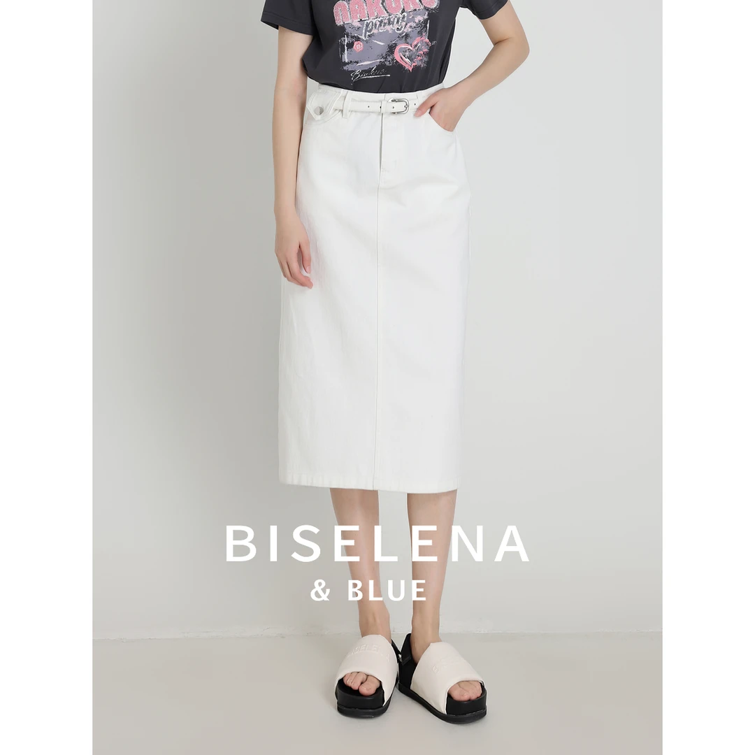 2570贝茜妮休闲时髦水洗牛仔直筒半身裙女2025夏新款