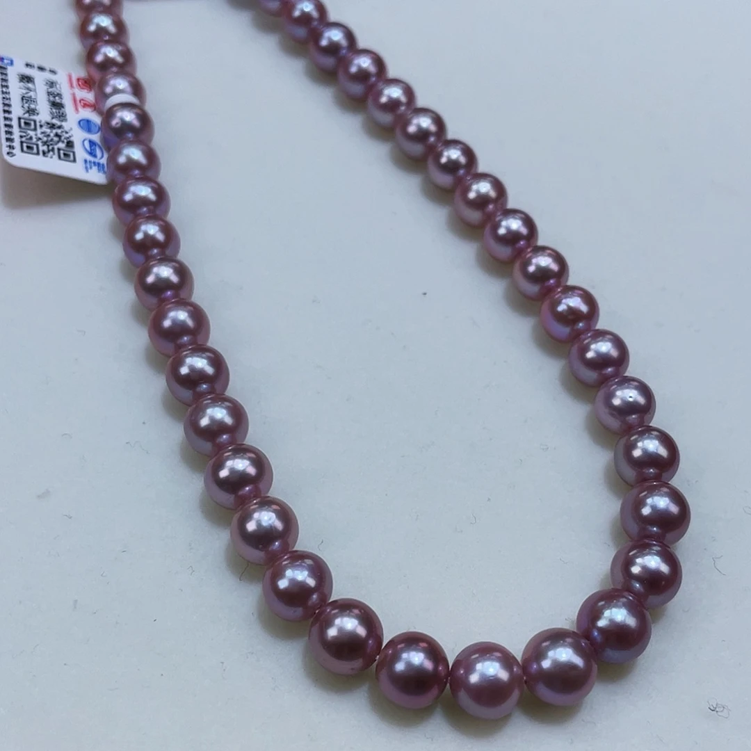 淡水珍珠7.5/8正圆油亮紫银S925镶嵌