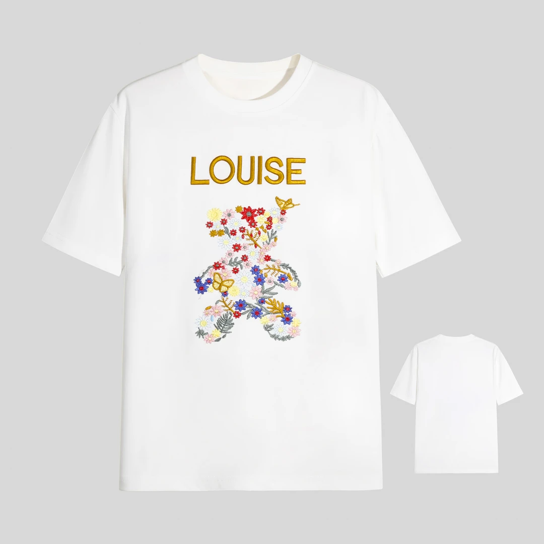 201欧货潮牌小熊刺绣短袖T恤男女同款时尚情侣半袖透气亲肤上衣