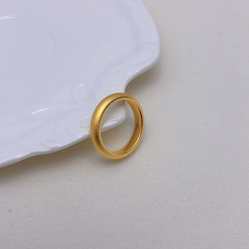 戒指 1357-时尚轻奢中国风素圈磨砂戒指金色古法