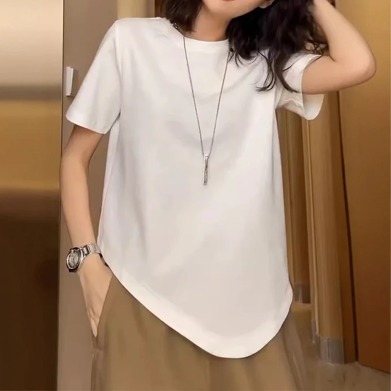 设计感不规则小众短袖t恤女夏季韩版宽松打底衫上衣洋气时尚小衫