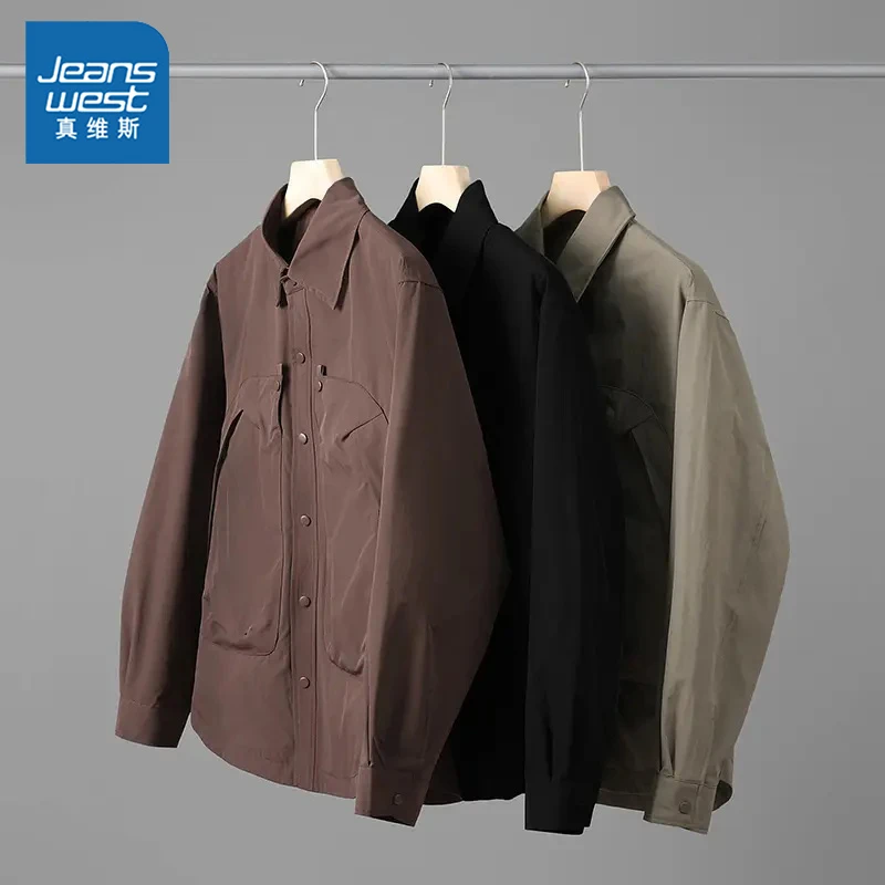 真维斯春秋新款美式工装翻领夹克男士时尚潮流宽松百搭休闲外套男