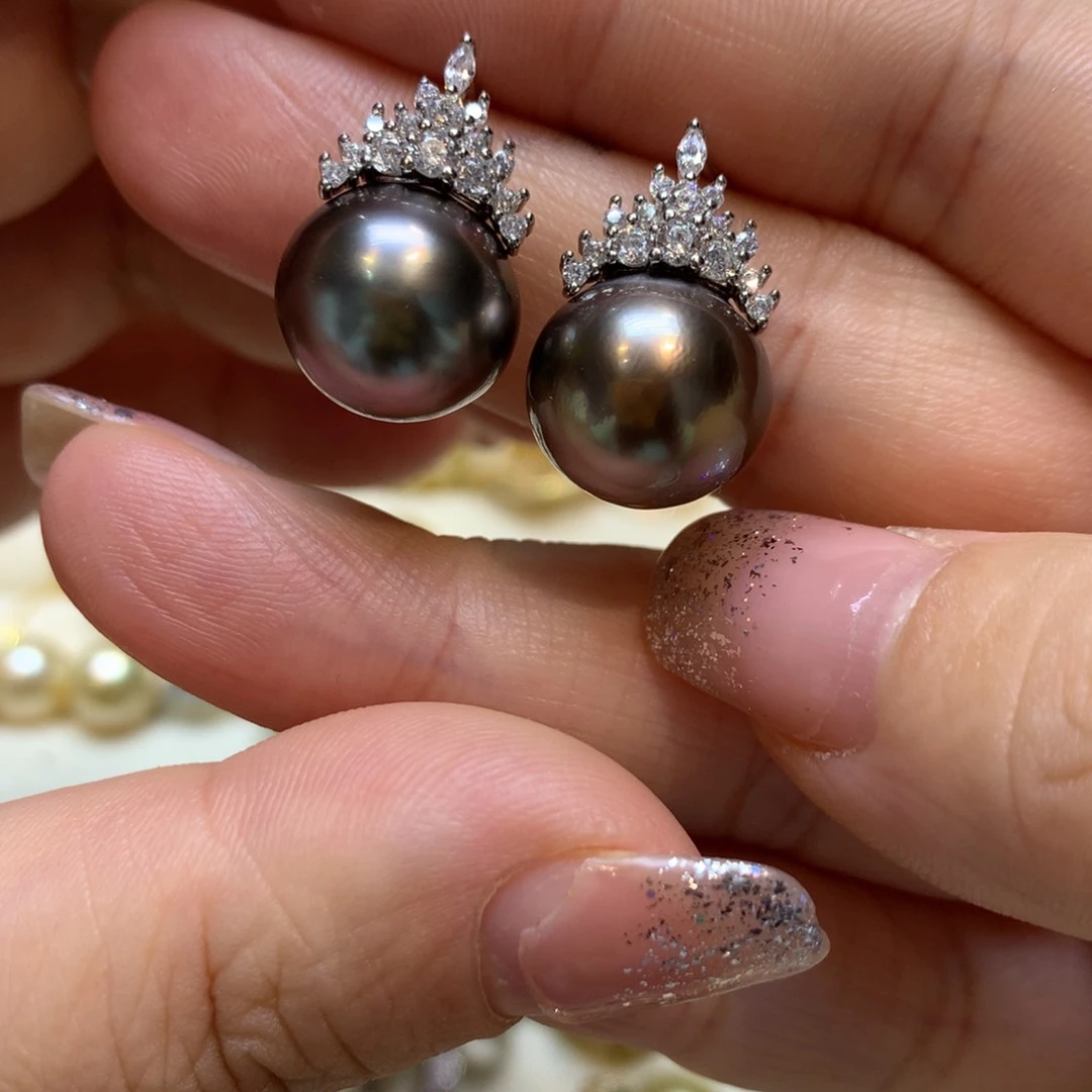 银S925镶嵌海水珍珠耳饰