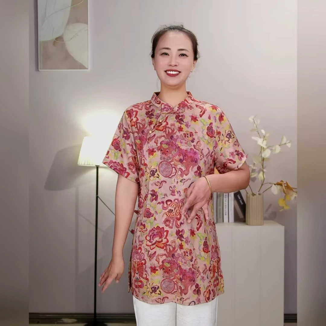 [如鱼得水]夏季重磅新中式国风奥黛薄款常规复古时尚短袖上衣