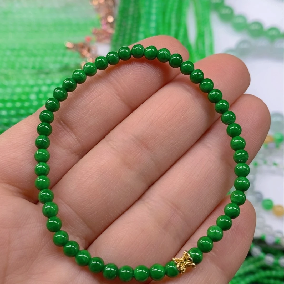 翡翠颈饰未镶嵌辣绿小米珠手链4m' m
