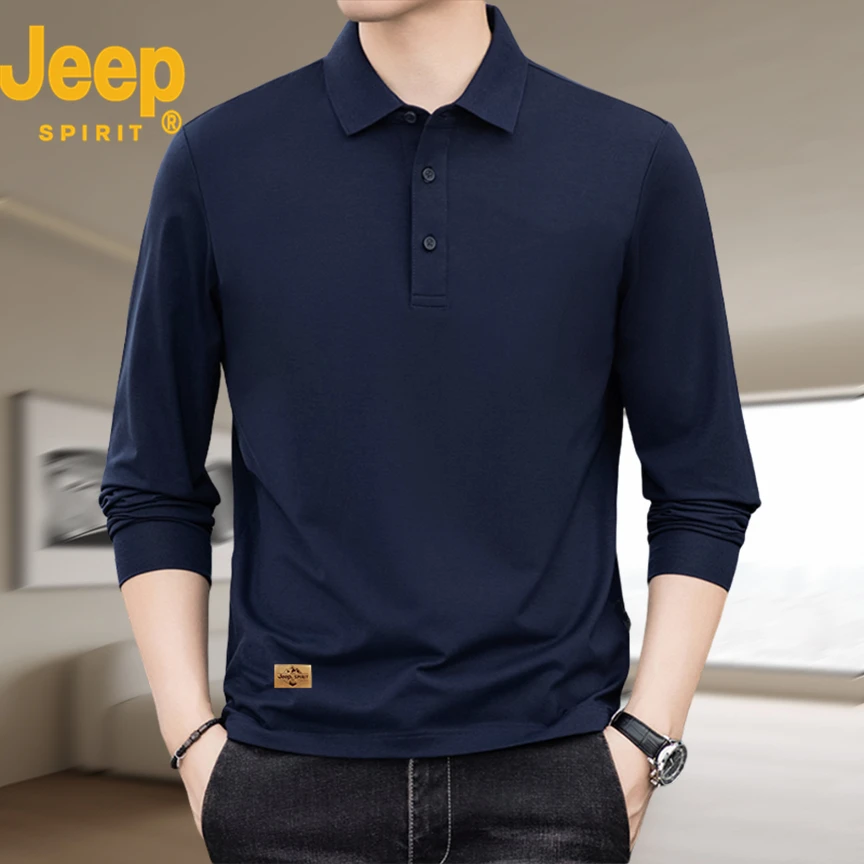 JeepSPIRIT长袖polo衫年轻人港风春秋款商务休闲带领子高级感男生