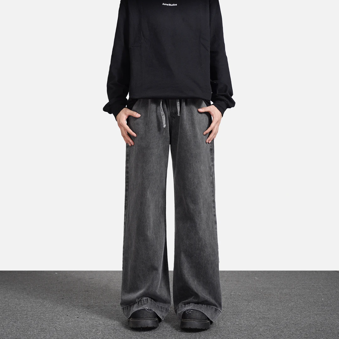 美式复古做旧水洗牛仔裤男春季宽松直筒阔腿裤男生裤子休闲拖地裤