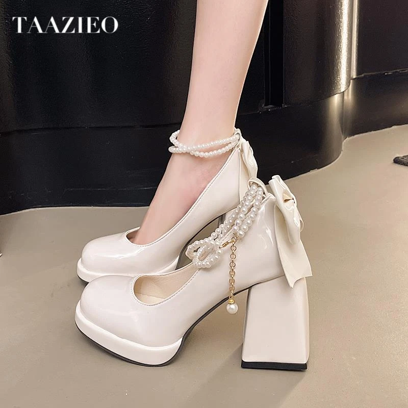 TAAZIEO超高跟玛丽珍鞋女2025新款春季绝美仙女风粗跟新娘伴娘鞋