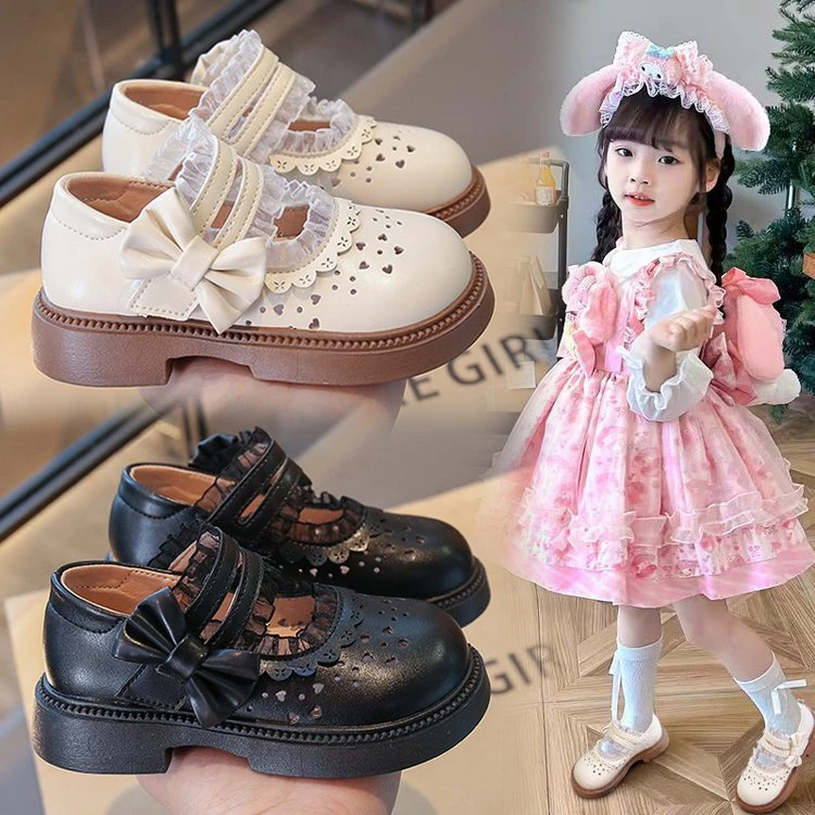 ABC儿童单鞋公主小皮鞋2025春秋新款女童蝴蝶结花边小女孩演出鞋