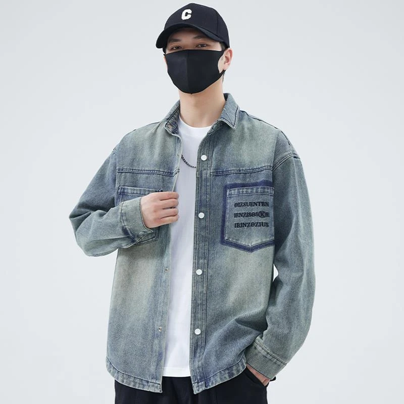 2025秋季新款男士牛仔衬衫宽松潮牌痞帅长袖衬衣美式夹克外套秋