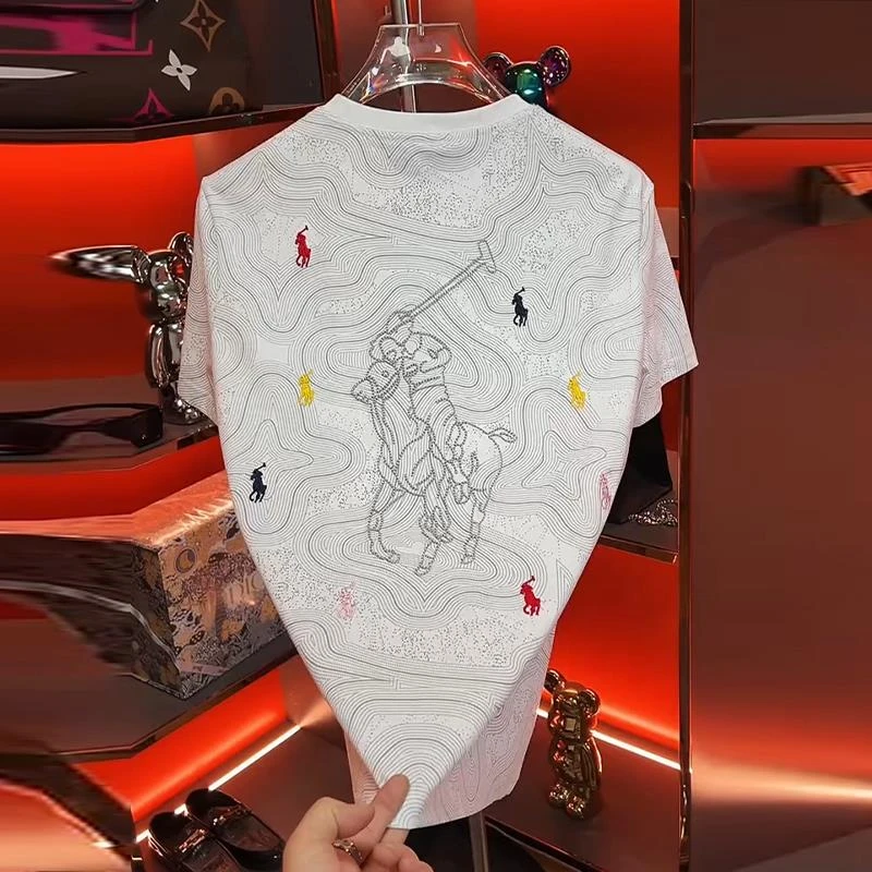 2025夏季新款男士短袖轻奢潮牌彩色刺绣半袖t网红爆款百搭圆领T恤