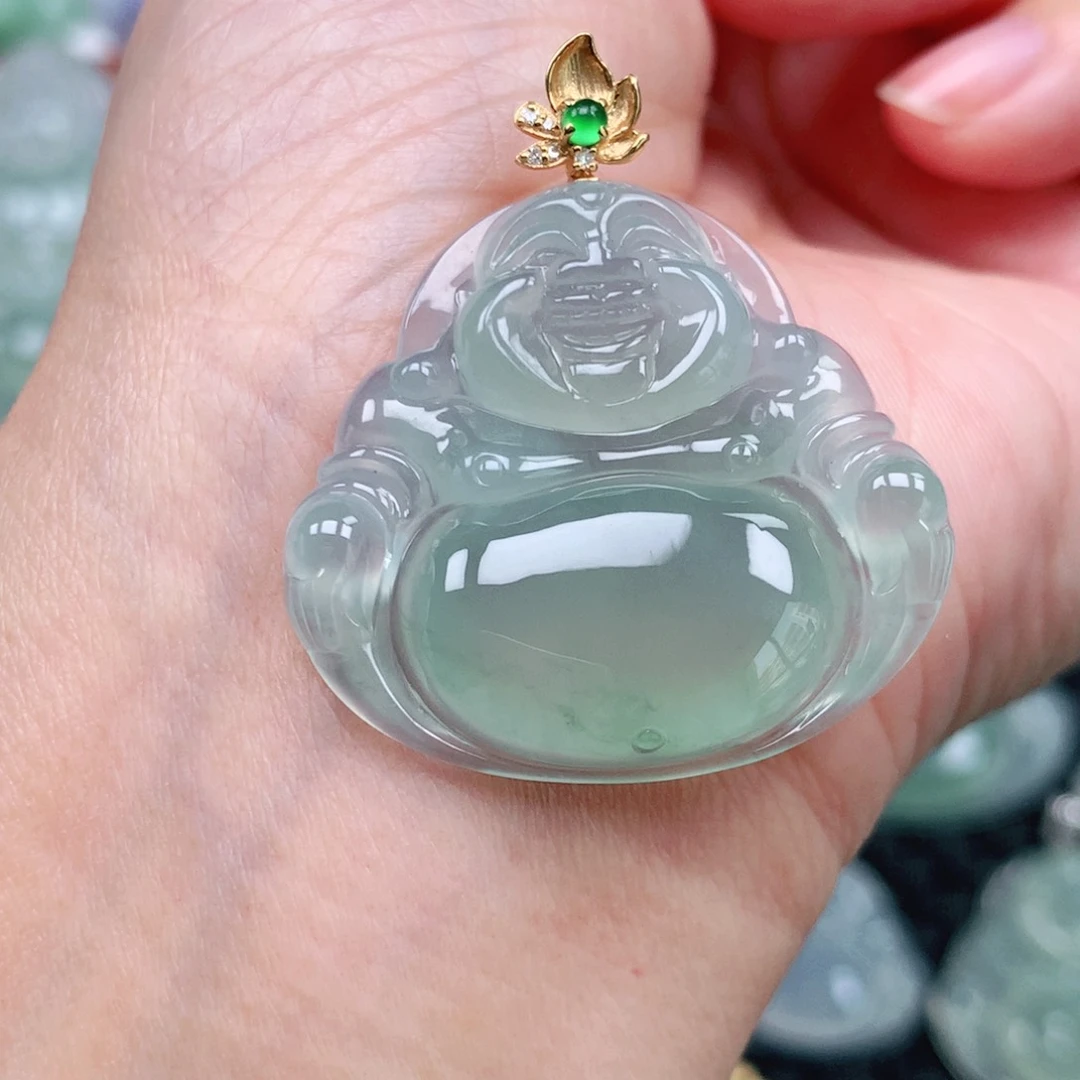 翡翠吊坠(不含链)18K金镶嵌可**儿