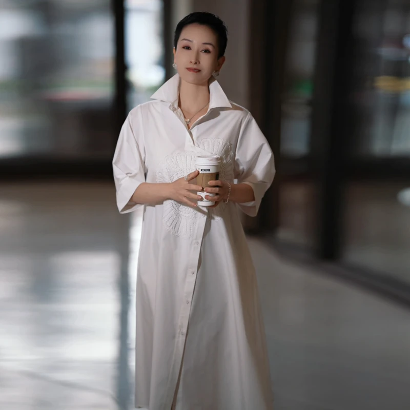 溏朵记 2025夏季新款重工法式气质贴花刺绣宽松百搭连衣裙83859