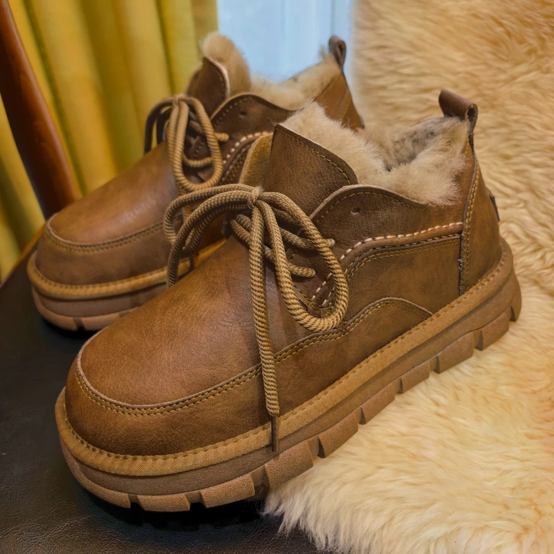 全羊毛内里保暖大棉鞋牛皮男款雪地靴加厚过冬系带马丁靴 ZZ859