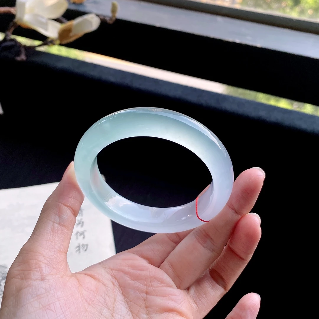 好色珠宝 圈口57缅甸老坑A货冰种晴水正圈女款翡翠手镯