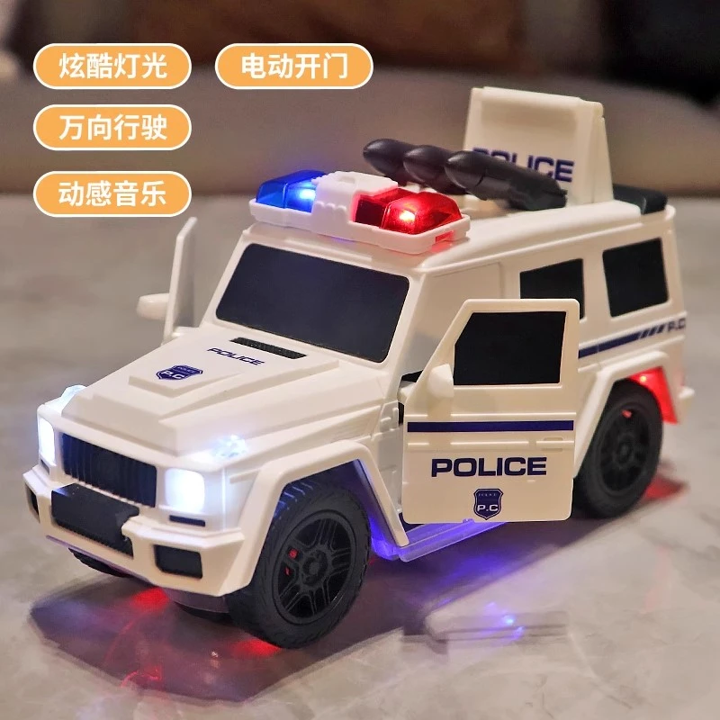 儿童电动警车特技玩具灯光音乐万向行走特警小汽车模型宝宝男孩子