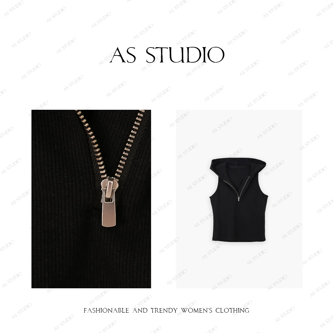 【AS帽衫儿】25新元气高街半拉链连帽无袖马甲背心AS25QBX01879