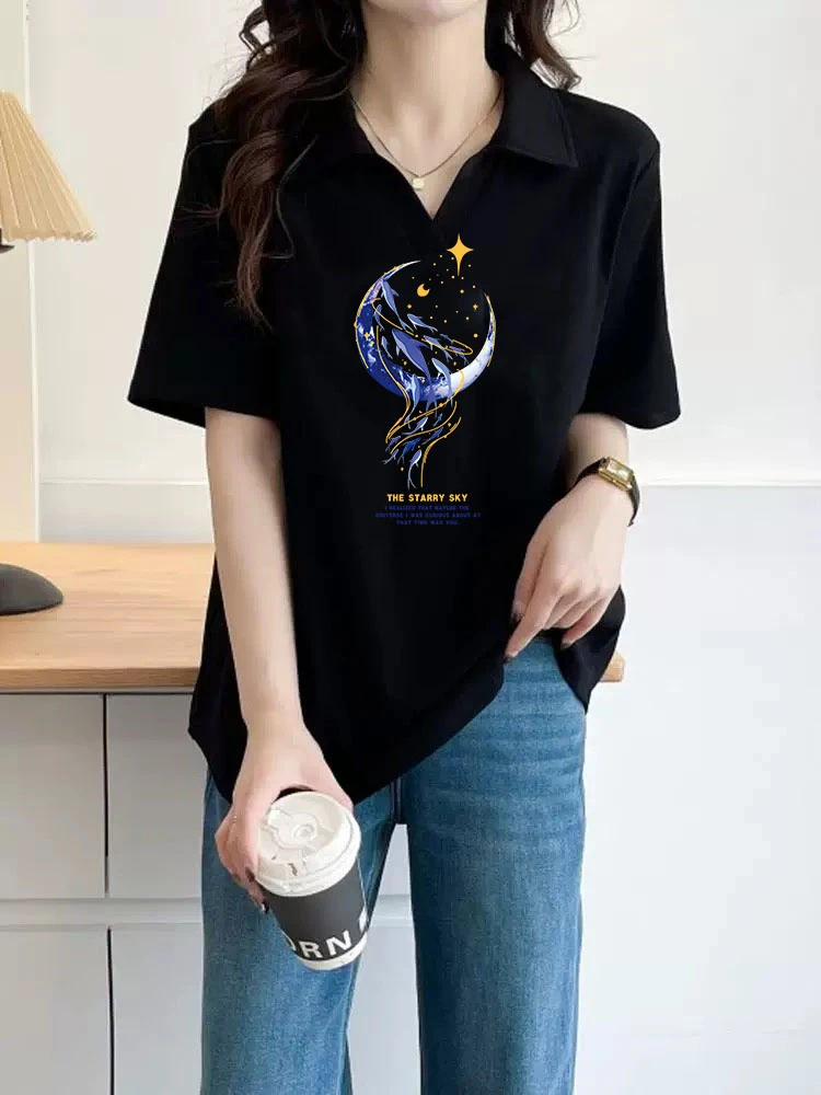 正肩上衣宽松半袖大码短袖遮肚洋气T恤女夏季POLO领显瘦减龄女装