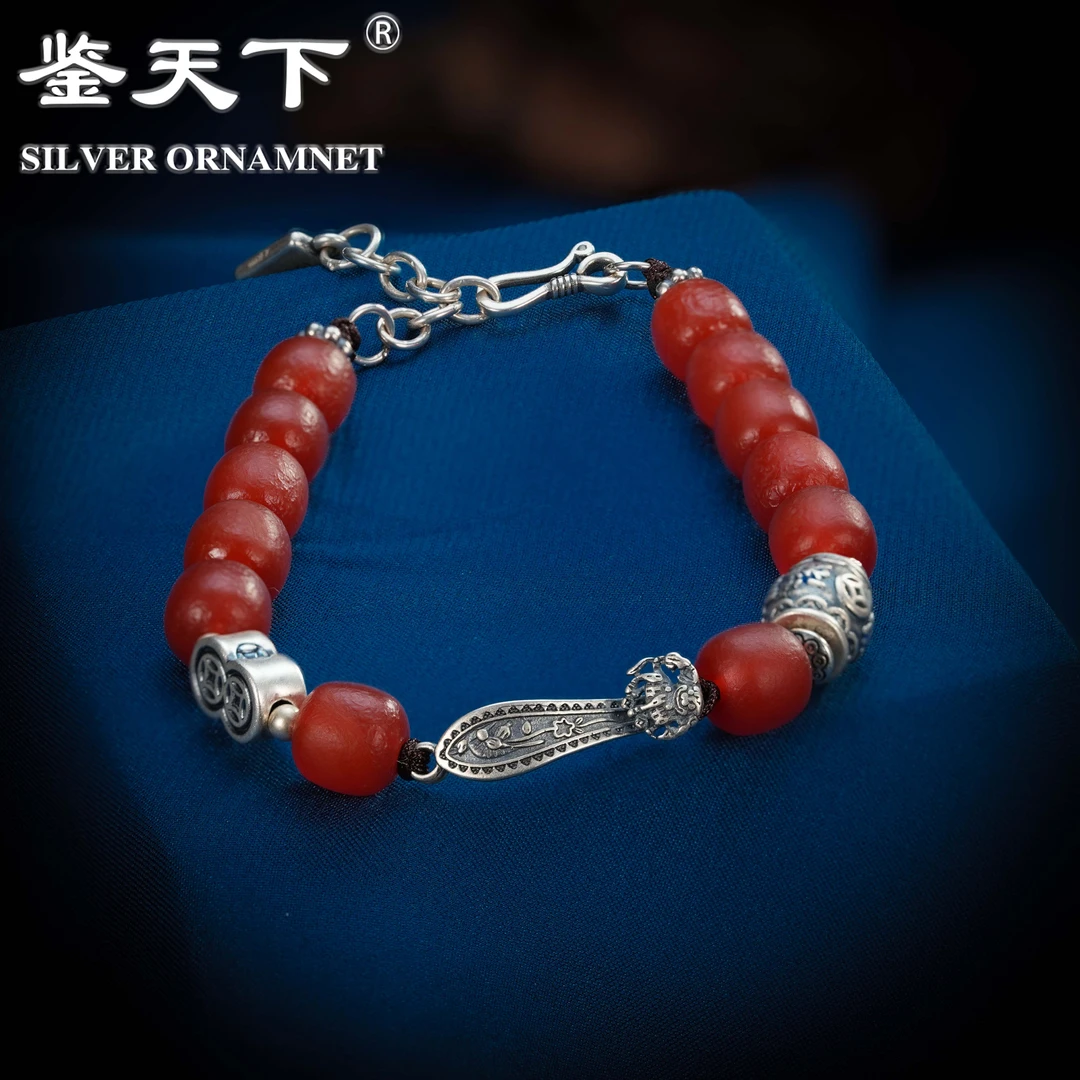 [鉴天下]复古磨砂红玛瑙财源滚滚手链06600224