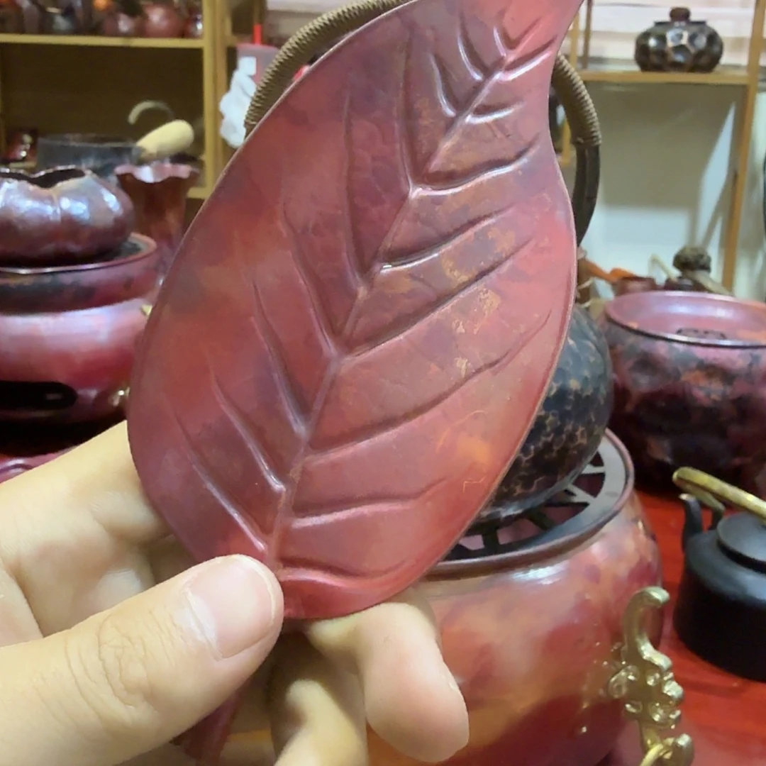 花***火紫铜手工制作茶则茶拨两件套