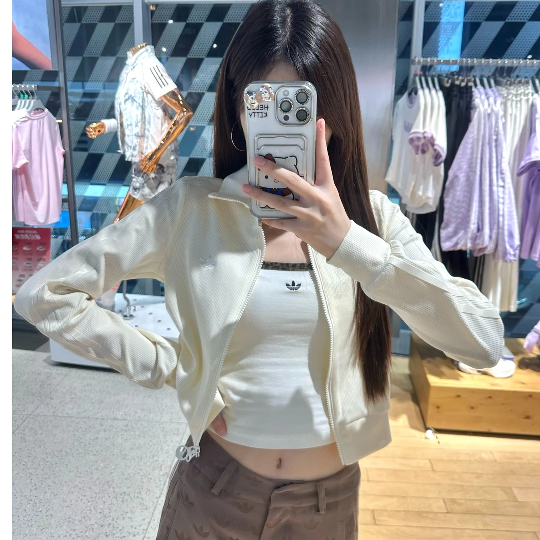 adidasRIBBED COLLAR TRACK TOP 复古运动修身夹克外套 KB5445