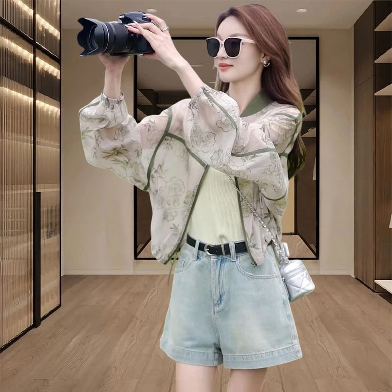 短款防晒衣女夏季2025新款休闲开衫外搭小个子新中式薄款防晒外套