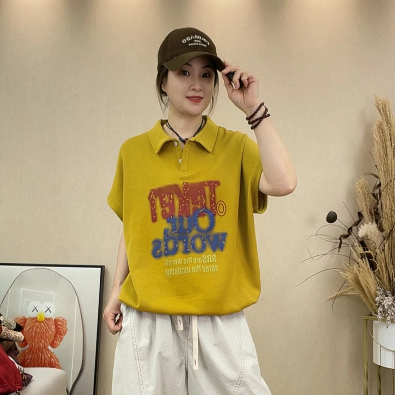 3562#休闲百搭夏季短款宽松显瘦减龄时尚韩版小众印花T恤