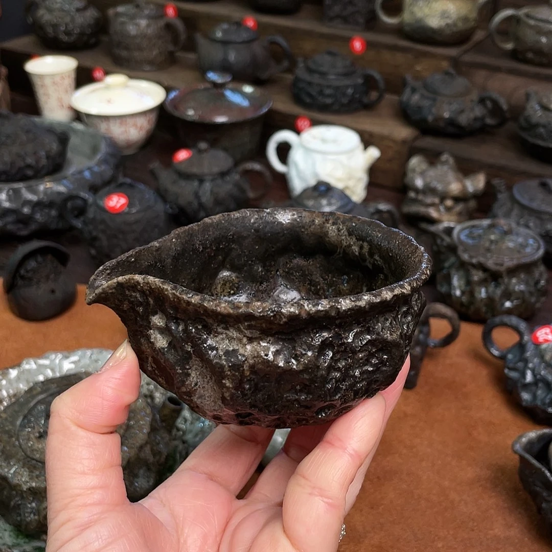 壶手捏落灰釉彩柴烧茶器