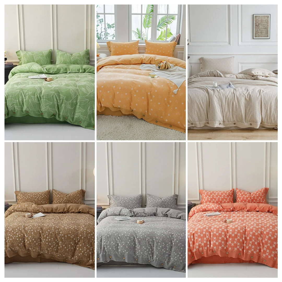 全棉色织大提花100%精梳棉双层纱柔软亲肤透气吸汗床品四件套