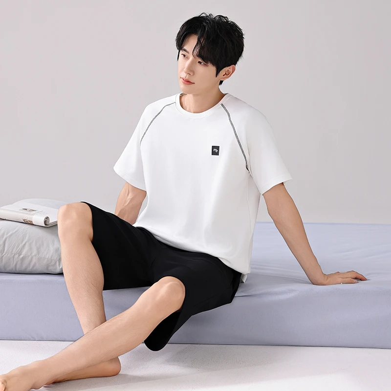【100%纯棉】夏季男士短袖短裤全棉睡衣套装家居服套头款休闲薄款