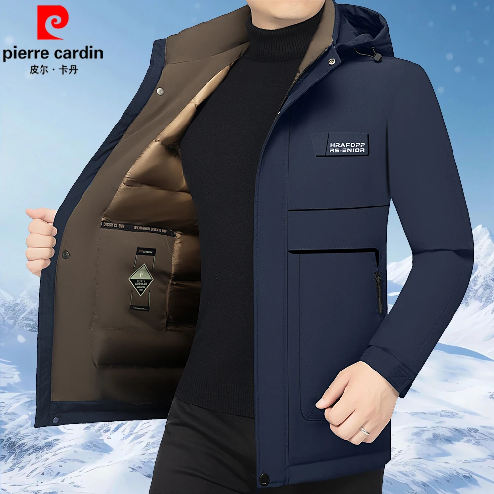 皮尔卡丹2025冬季新款男士连帽保暖加厚棉衣男中长款棉服外套棉袄