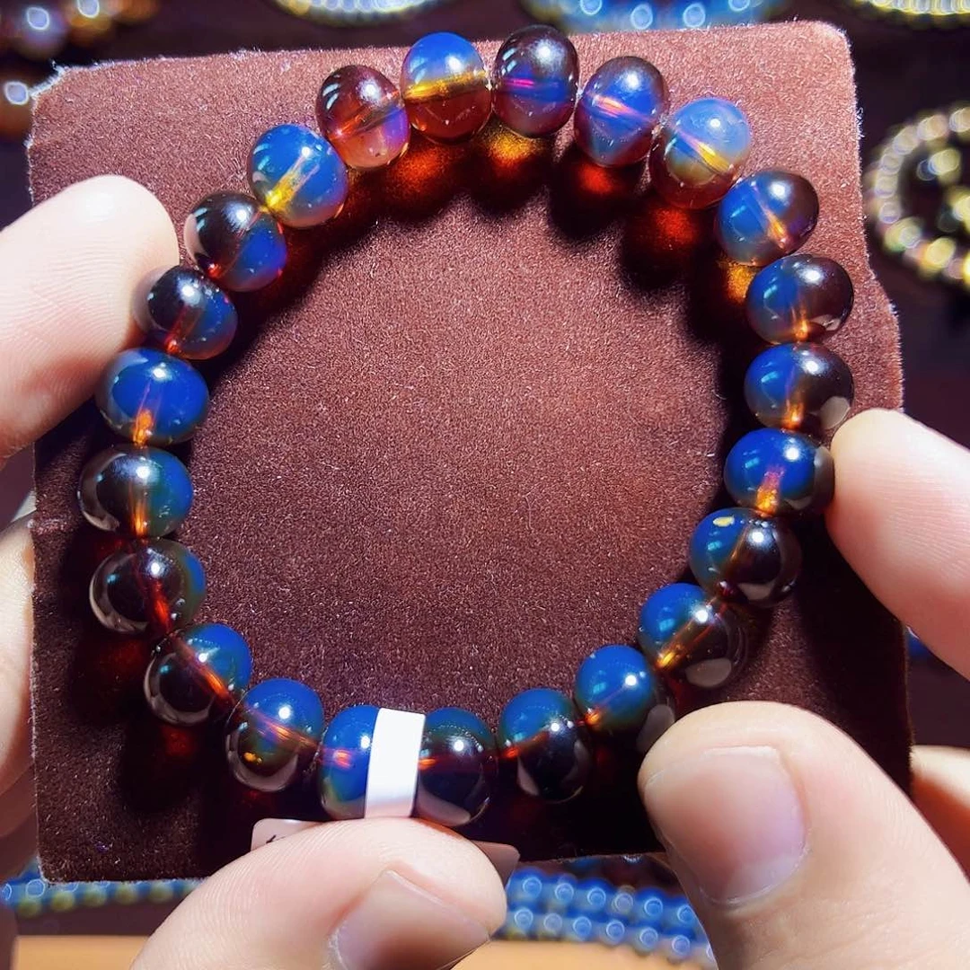 蓝珀珠宝奇石未镶嵌墨西哥红蓝珀苹果园10mm异色