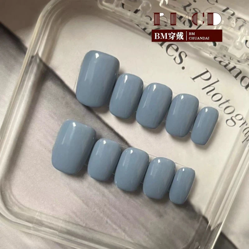 蓝调-纯手工穿戴甲裸色简约气质裸色轻奢十片美甲
