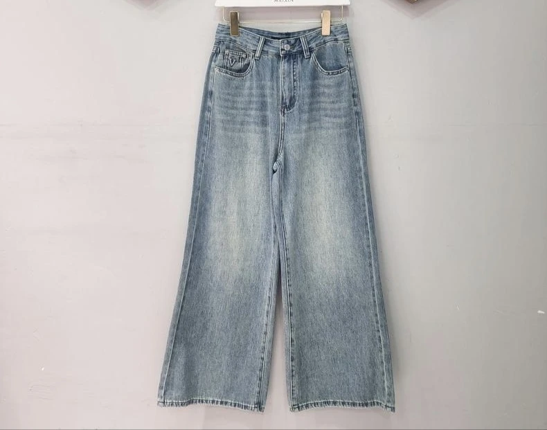 麦寻春季新款KCNBS43A牛仔蓝高腰大阔腿裤时尚潮流显瘦气质牛仔裤