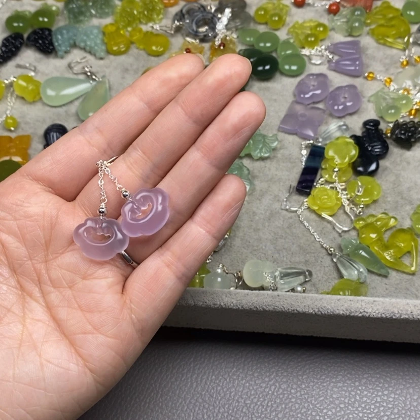 【闪购商品】萤石挂件耳饰耳环项链未镶嵌辉*