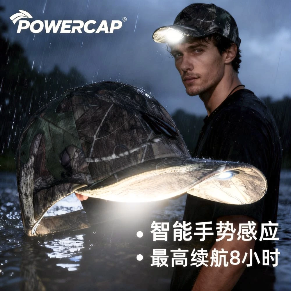 夜钓照明灯帽骑行露营多功能感应灯帽钓鱼防水遮阳帽登山棒球灯帽