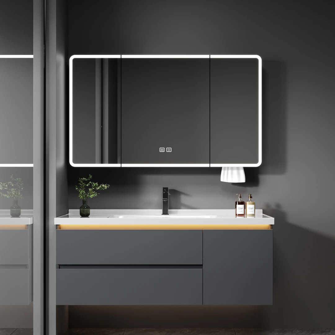 浴室柜组合陶瓷一体盆智能简约实木洗漱台卫生间洗脸洗手盆柜组合