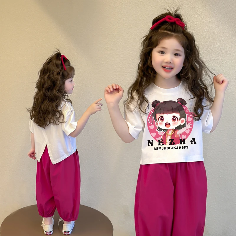 女小童运动套装夏季2025新款女宝宝哪吒短袖夏装小女孩薄款两件套