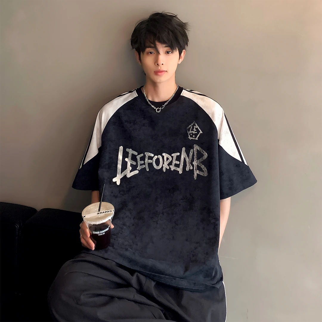 美式水洗扎染透气短袖男T恤夏季潮流复古痞帅高街上衣穿搭推荐