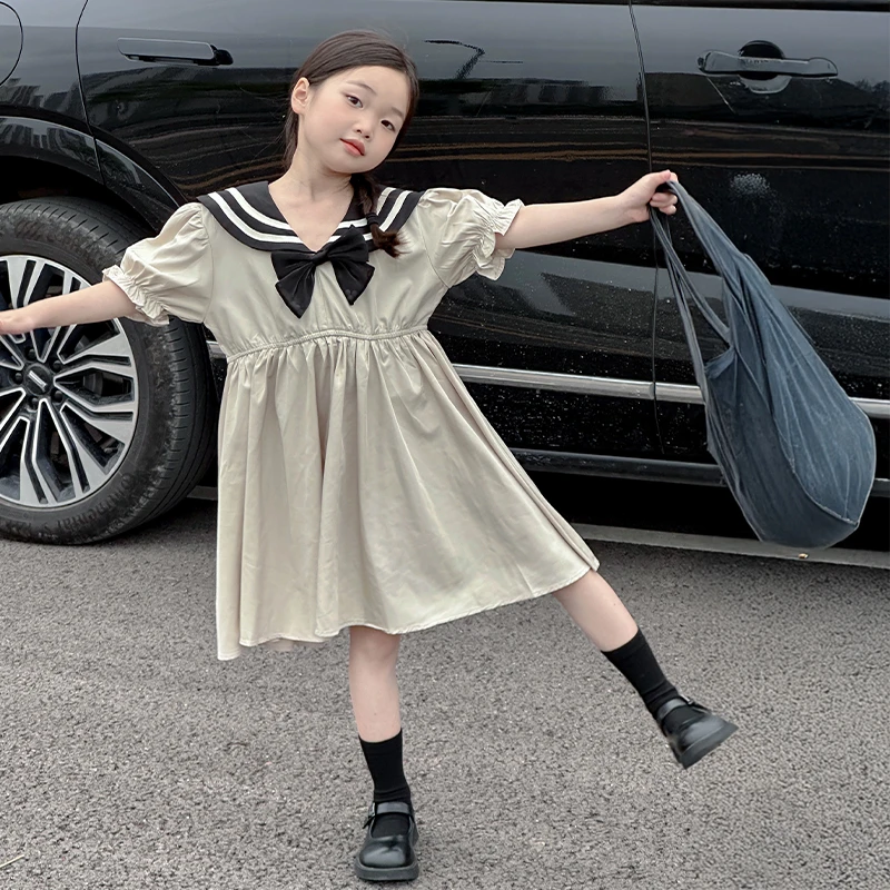 女童休闲连衣裙夏季2025新款儿童学院风薄款夏装女孩洋气炸街裙子