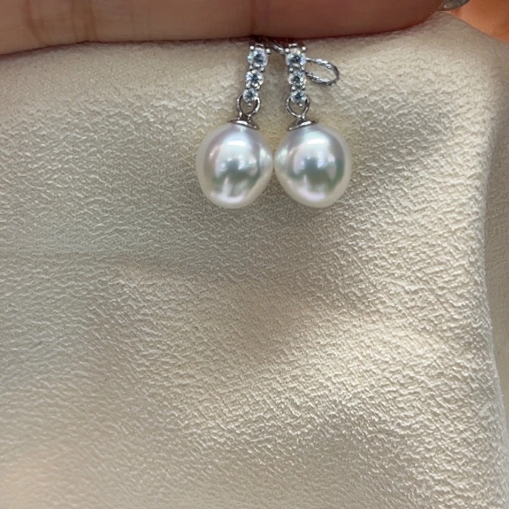 银S925镶嵌耳饰海水珍珠明***星9.2mm