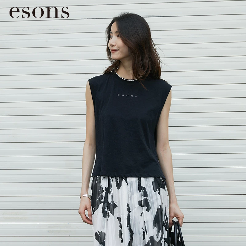 esons/爱城市【2025夏商场同款】简约时尚圆领背心T恤上衣36521590
