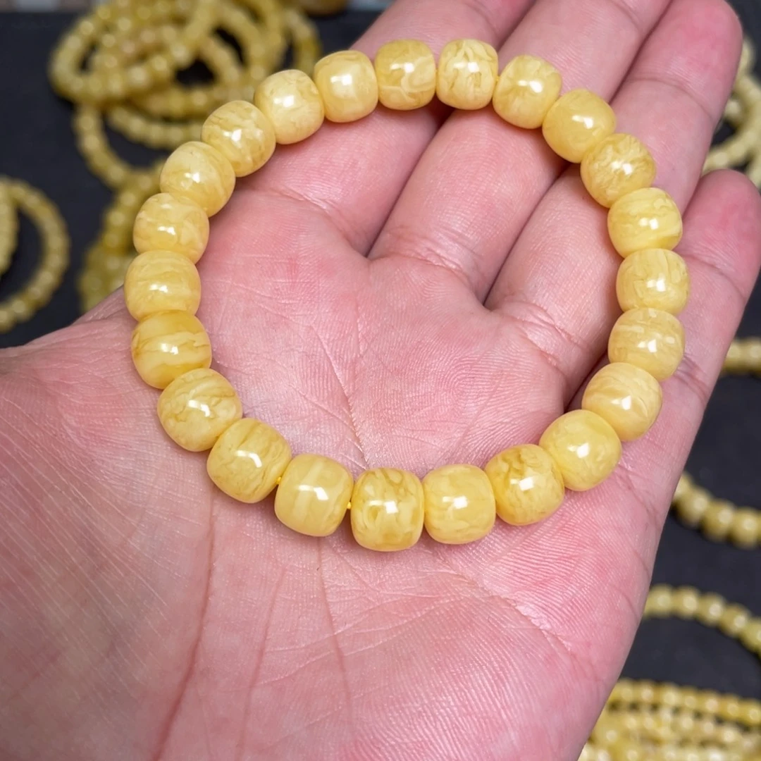 蜜蜡未镶嵌裸石虎皮纹千层雪蜜蜡手串9.5mm
