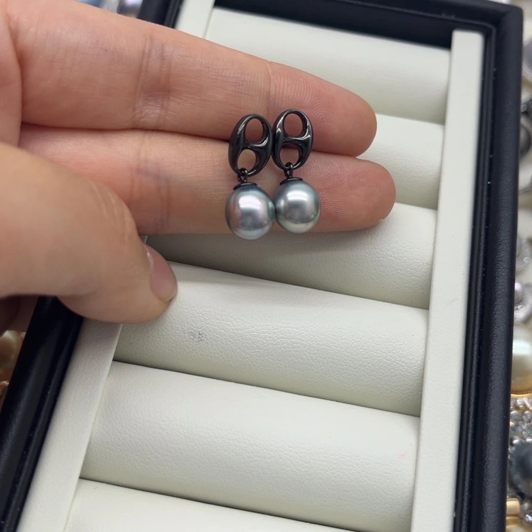 耳饰银S925镶嵌海水珍珠