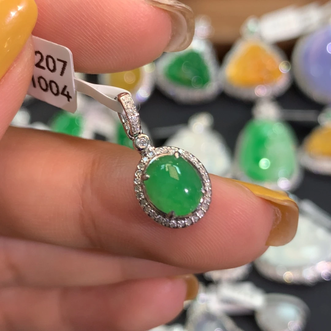 翡翠18K金镶嵌吊坠(不含链)