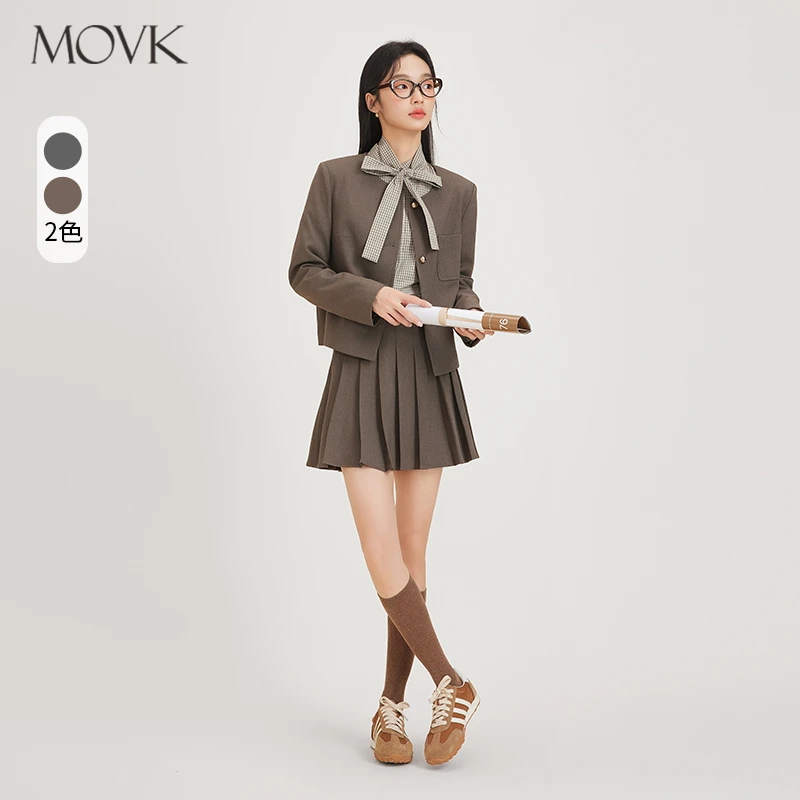 movk棕色西装套装女2025秋季新款轻职场通勤两件套面试职业装裙装