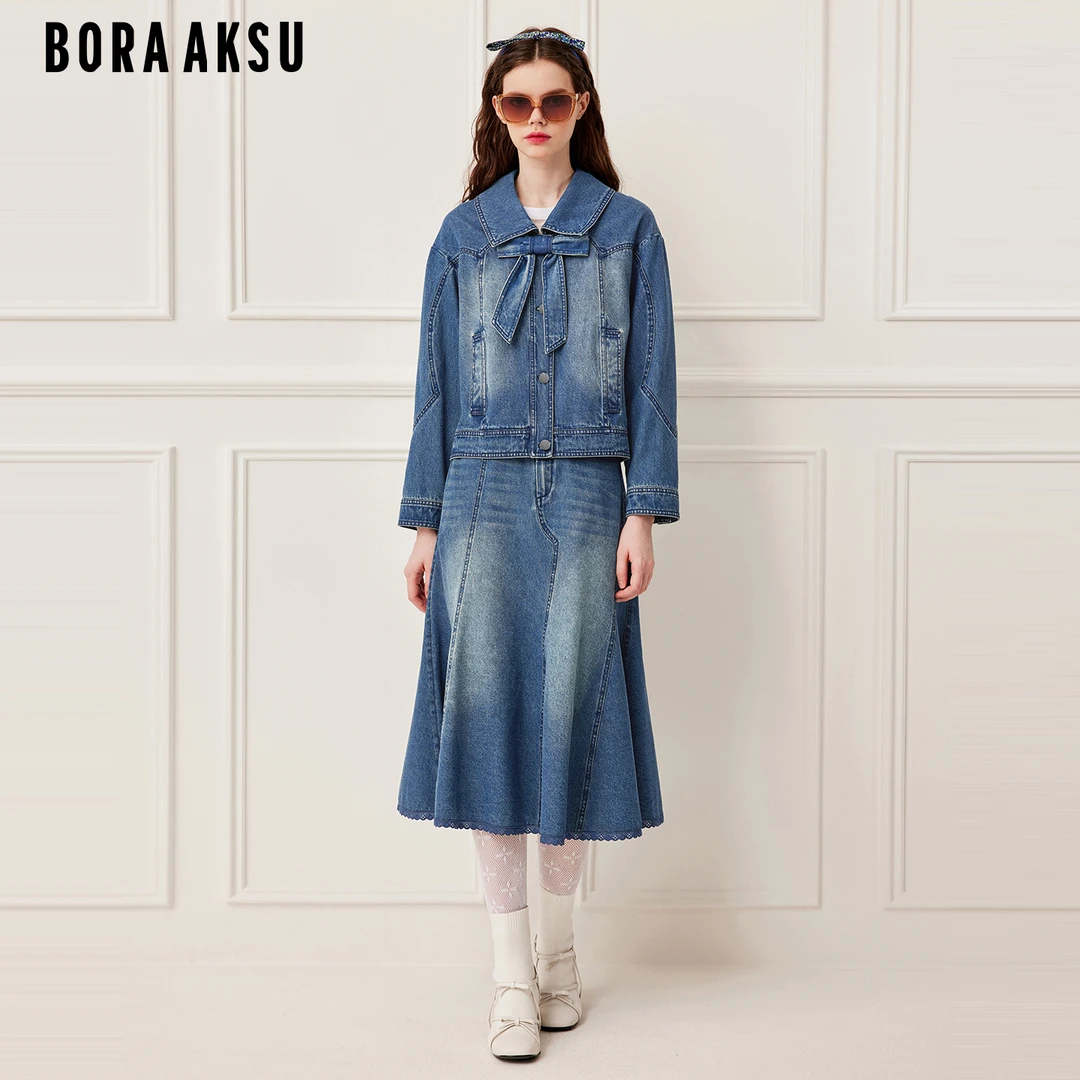 BORAAKSU2025秋冬新品休闲复古水洗丹宁牛仔夹克外套B1FFW14030