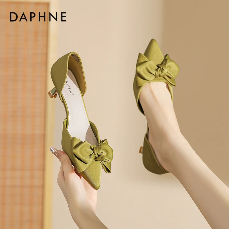 达芙妮极简风蝴蝶结高跟时装凉鞋尖头高跟鞋气质春季细跟法式女鞋