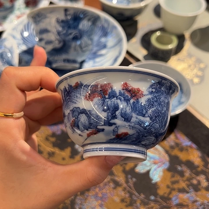 臻玉古坊原矿孔雀石釉里红单杯